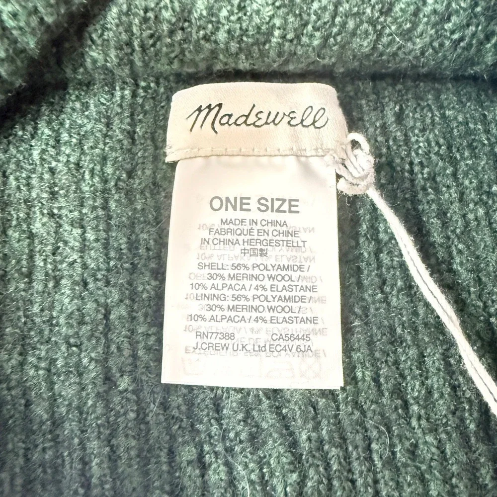 Madewell Beanie Womens OS Dark Green Merino Alpaca Wool Blend Knit Ribbed Winter